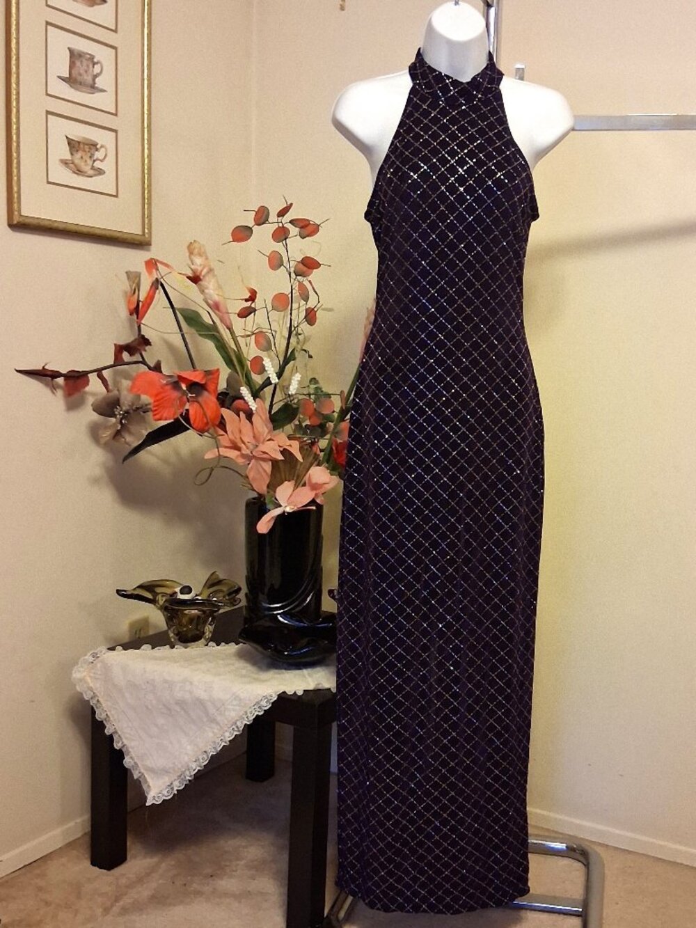 Vintage ALGO Purple Evening Gown – Elegant Retro Black Cocktail Dress 8